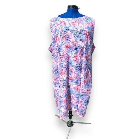 Kim Rogers Blue Red Fireworks Striped Lined Dress Women’s Plus Size 2X Patriotic - Picture 1 of 16